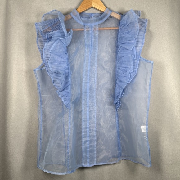 New York & Company Tops - Sheer Ruffle Top Coquette Regency Fairy Romantic Knife Pleats Light Blue Sz XL